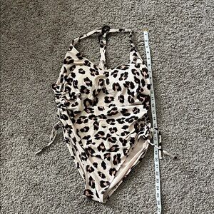 Kona Sol Beige Leopard-Print Halter One-Piece Swimsuit